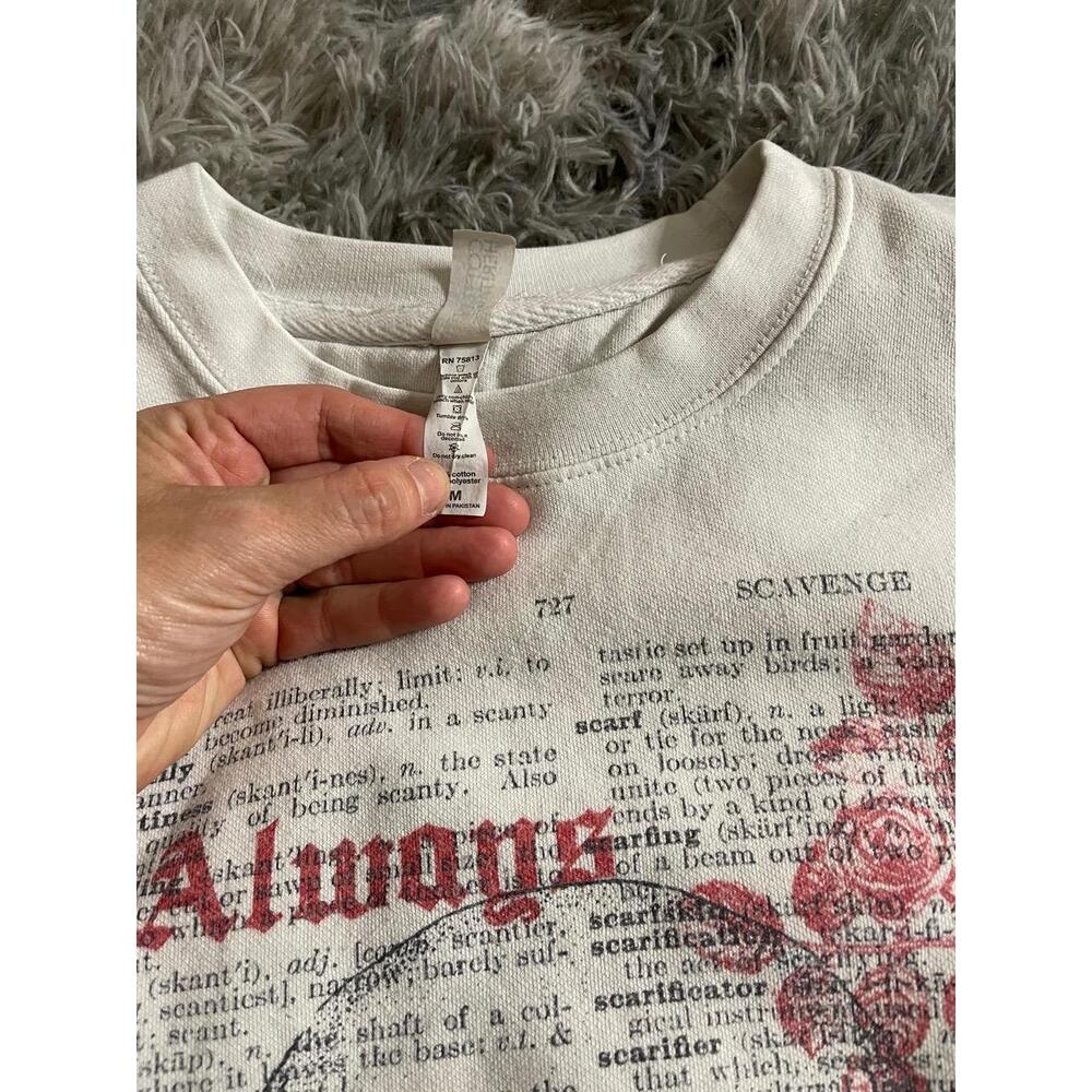 Crewneck Sweatshirt Womens Size Medium Off-White Always Tired Skull Graphic - Picture 3 of 3